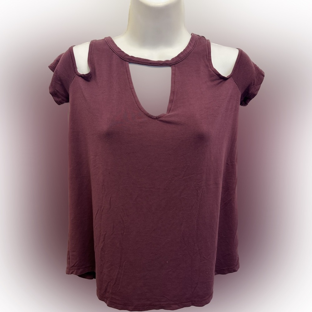 American Eagle Burgundy Cold Shoulder Top XS